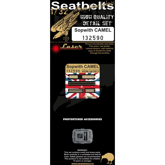 1/32 WWI British Sopwith Camel Seatbelts for Wingnut Wings kits (laser-cut)