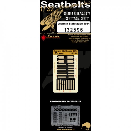 1/32 Jeannin Stahltaube 1914 Seatbelts for Wingnut Wings kits (Laser Cut)