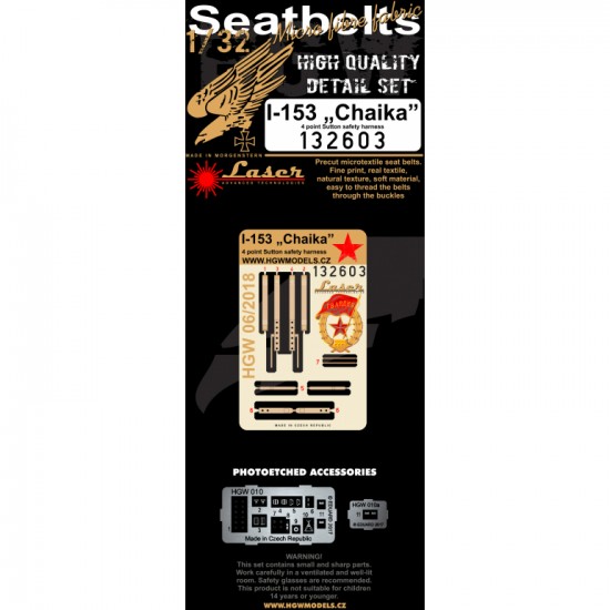 1/32 Polikarpov I-153 Chaika 4 Point Sutton Safety Seat Belts (Laser Cut)