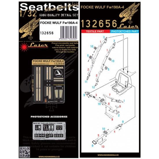 1/32 Fw190A-4 Seatbelts for Zoukei Mura kits [pre-cut (laser)]