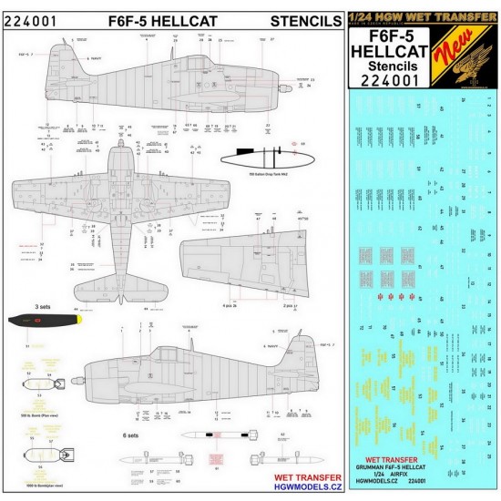 Decals for 1/24 Grumman F6F-5 Hellcat Stencils