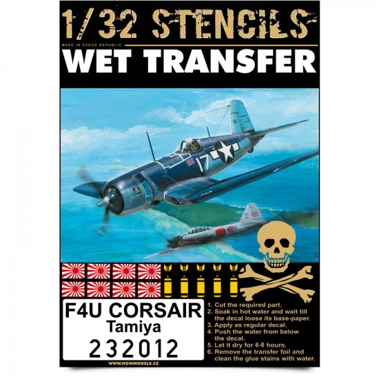 1/32 Vought F4U-1 Corsair Stencils for Tamiya kit (Wet Transfers)
