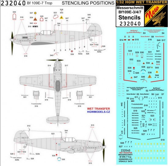 Decals for 1/32 Messerschmitt Bf 109E-3/4/7 Stencils