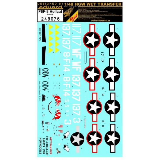 1/48 Grumman F6F-3 Hellcat Decals for Eduard kits (markings on 5 planes)