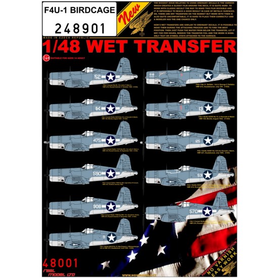 Decals for 1/48 Vought F4U-1 Birdcage