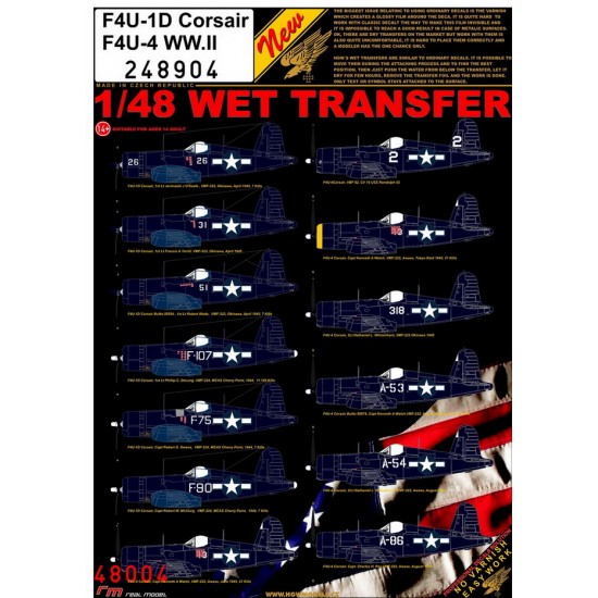 1/48 WWII Vought F4U-1D / F4U-4 Markings (Wet Transfers)
