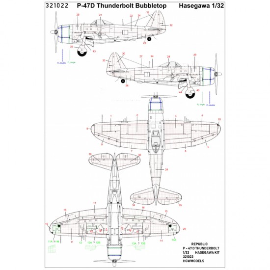 HGW 1/32 scale P-47D Thunderbolt RIVETING SET for Hasegawa - 321022 HGW 1/32 scale P-47D Thunderbolt RIVETING SET for Hasegawa - 321022