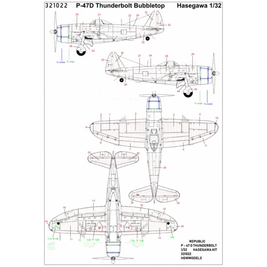 1/32 P-47D Riveting Set for Hasegawa kit