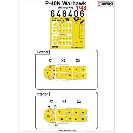 1/48 Curtiss P-40N Warhawkl Paint Masking for Hasegawa kits