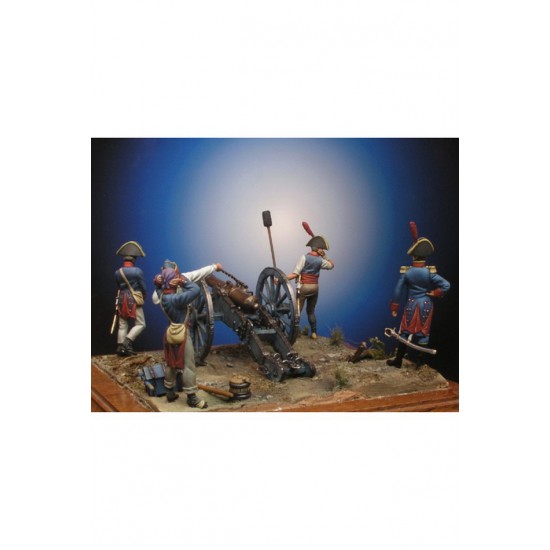 54mm Scale Spanish Artillery 1809 (5 metal figures & cannon gribevault sistem)