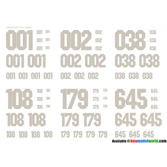 MCN Decals - Alphabet Number Light Grey (1 sheet)