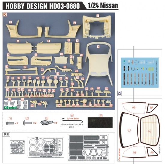 1/24 Nissan R34 Openable Door and Engine Detail-up Parts for Tamiya #24210