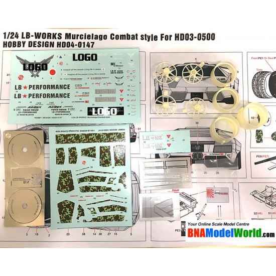 1/24 LB-Works Lamborghini Murcielago Combat Style PE Logo, Decals & Wheels for #HD03-0500