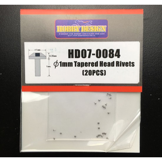 Hobby Rivets 1mm Tapered Head Rivets (20pcs) for 1/24 models Hobby Design HD07-0084
