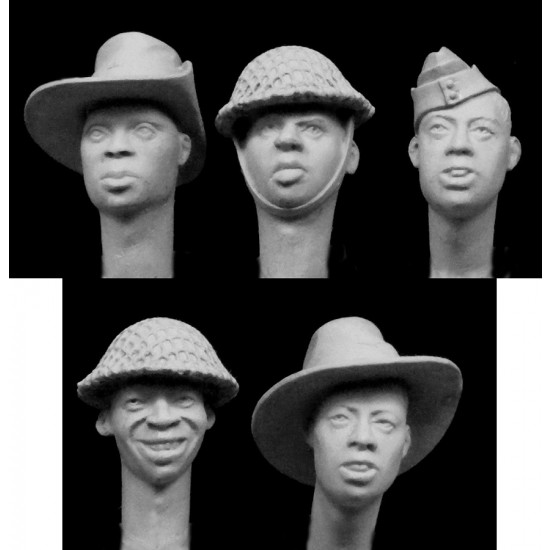1/35 5x Heads of Africans in WWII British Service (eg. XIV Army)