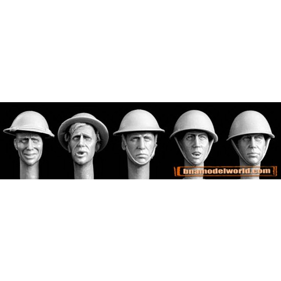 1/35 5x Heads with British Steel Helmets (3x Mk.II,2x Mk.III)