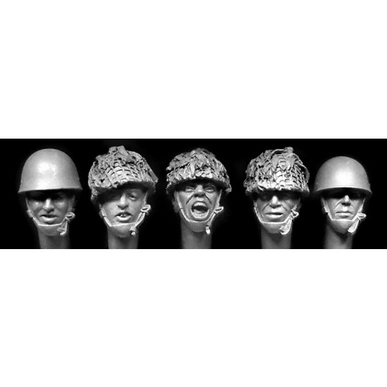 1/35 5x Heads with WWII British Paratroops Helmets