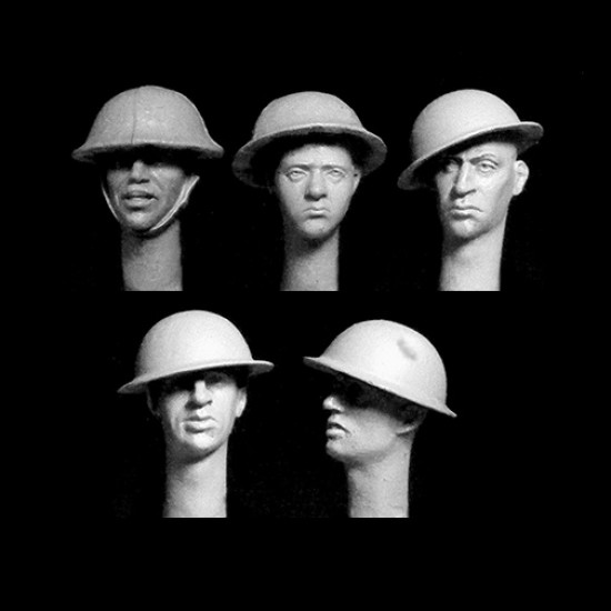 1/35 5x Different Heads with WWI British "Brodie" Type Steel Helmets