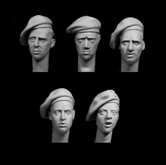 1/35 5x Different Heads with WWII British Late Berets for Polish Paratroops