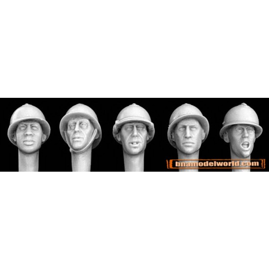 1/35 5x Heads with French WWII Type Steel Helmets