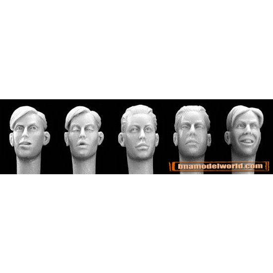 1/35 5x Different Heads with Youthful Faces and 1940's Haircuts