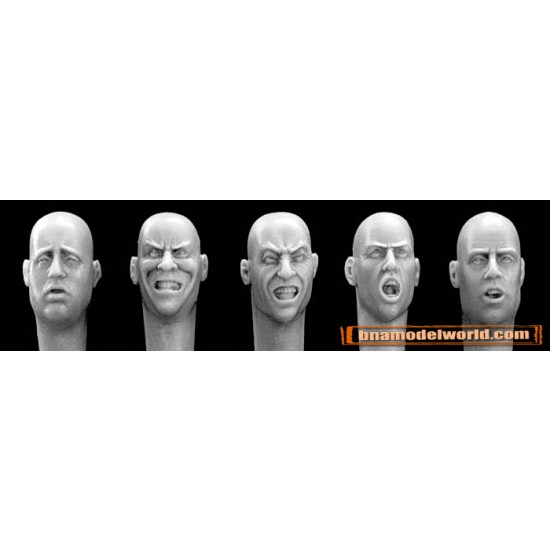 1/35 5x Different European Heads with Open mouths incl.Snarling, Shouting