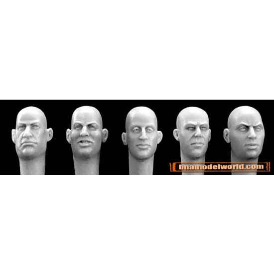1/35 5x More European Bald Heads (Add hairstyle or Headgear as desired)