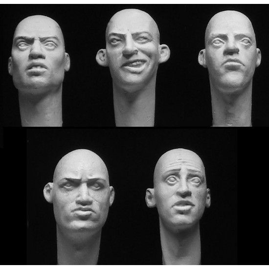 1/35 5x Caucasian Heads with Formed Eyes