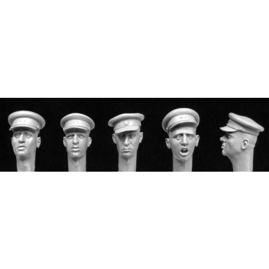 1/35 5x Heads Wearing WWII Soviet Officer's Caps