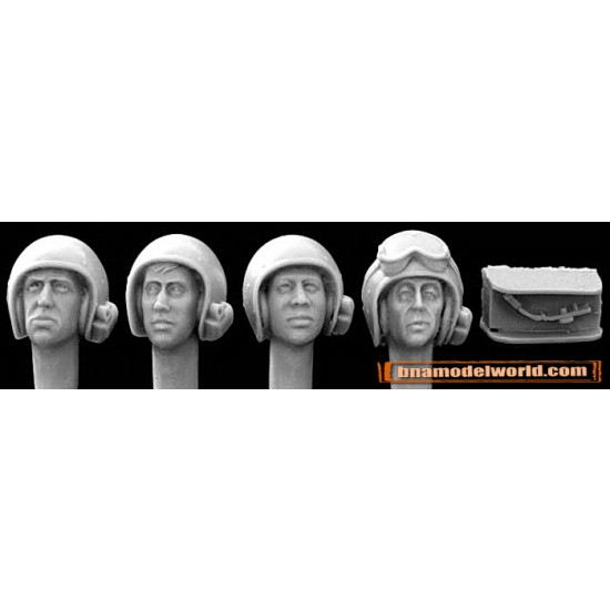 1/35 4x Heads with 1960s US Pattern AFV Helmets (also used by Israel)