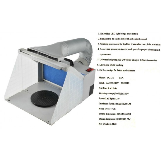 Portable Airbrush Spray Painting Booth with LED Lighting