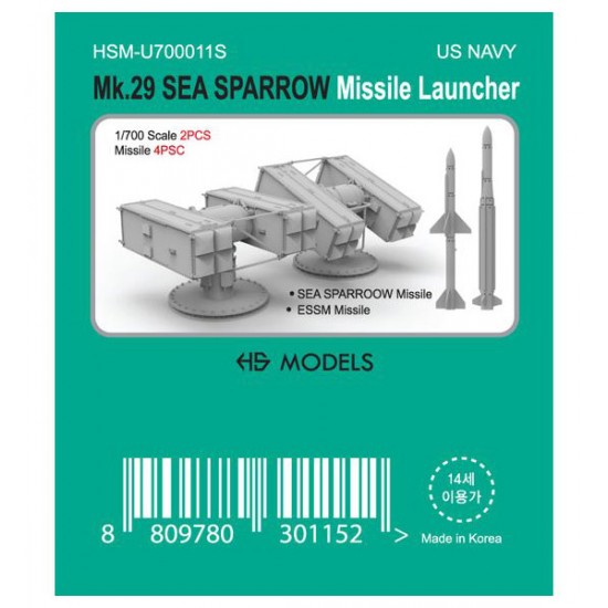 1/700 US Navy MK-29 Seasparrow Missile Launcher (2pcs) w/Missiles (4pcs)