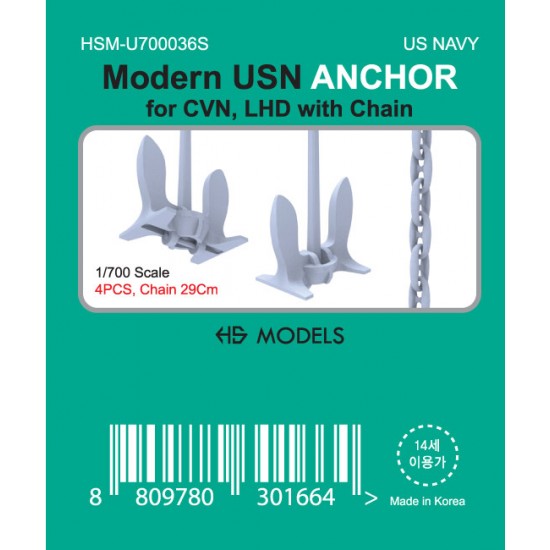 1/700 Modern USN ANCHOR (4pcs) for CVN, LHD with 29cm Chain