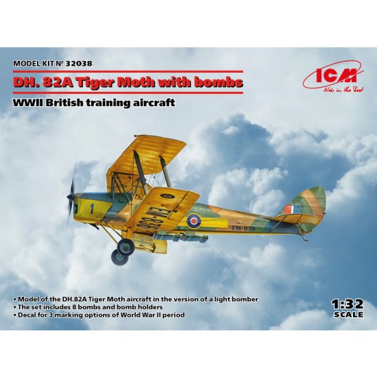 1/32 WWII British DH. 82A Tiger Moth w/Bombs Training Aircraft
