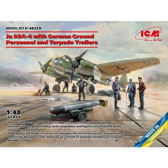 1/48 German Junkers Ju 88A-4 with Ground Personnel and Torpedo Trailers