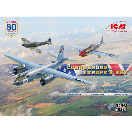 1/48 Conquerors of Europe's Sky: B-26C Marauder, P-51D Mustang, Spitfire Mk XVI