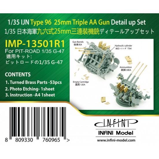1/35 Type 96 25mm Triple AA Gun Detail-up set for Pit-Road G-47 kits
