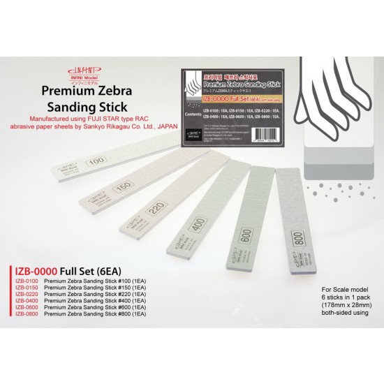 Premium Zebra Sanding Stick (Sankyo) Full Set (6pcs)