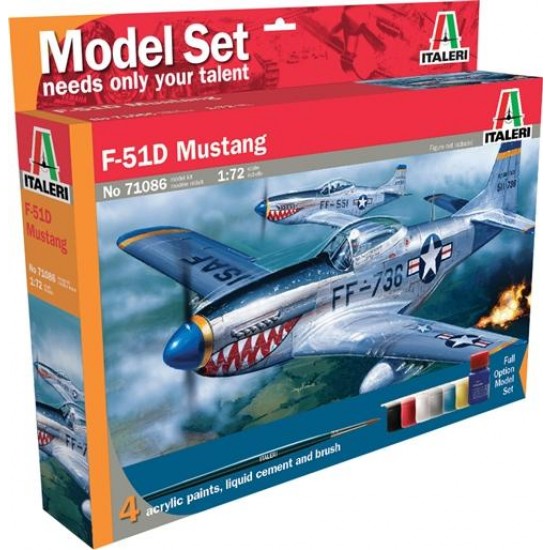 1/72 North American F-51D Mustang (Acrylic Paints, Liquid Cement & Brush included)