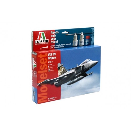 1/72 Saab JAS-39 Gripen Model Set (Acrylic Paints, Cement & Brush included)