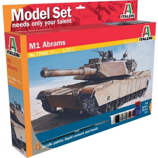 1/72 US M1A1 Abrams Model Set (Acrylic Paints, Liquid Cement & Brush included)