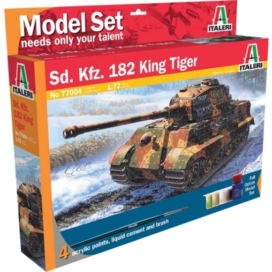 1/72 Sd.Kfz.182 King Tiger Model Set (Acrylic Paints, Liquid Cement & Brush included)