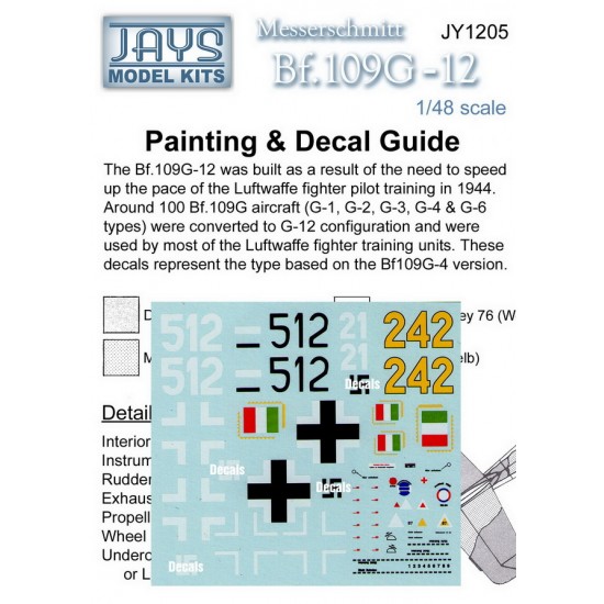 1/48 Messerschmitt Bf109G-12 Decals for Luftwaffe & Aeronautica Nazionale Repubblicanna