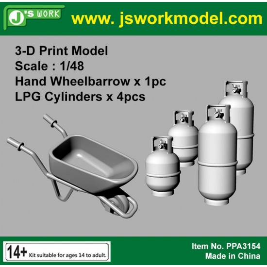 1/48 3D Print Hand Wheelbarrow, LPG Cylinders