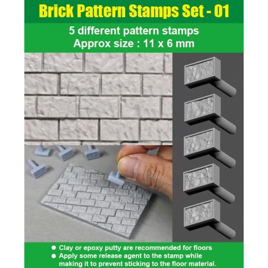 Brick Pattern Stamps Set #01 (11mm x 6mm, 5 different pattern)