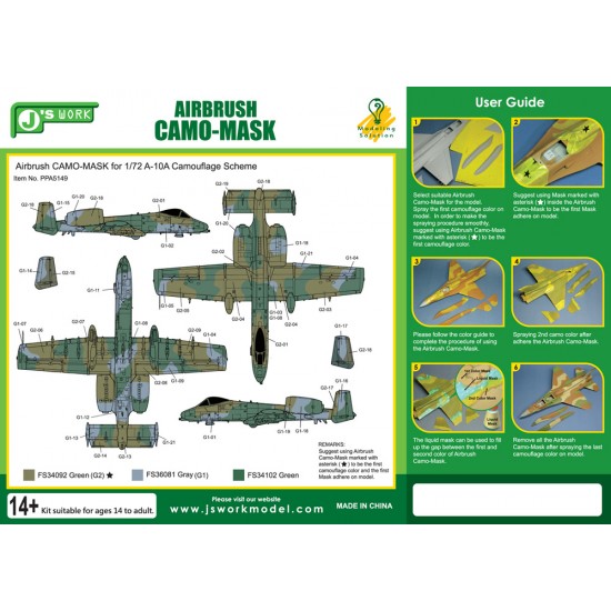 Airbrush Camo-Mask for 1/72 Fairchild A-10A Thunderbolt II Camouflage Scheme