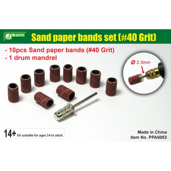 Sand Paper Bands Set (#40 Grit, 10pcs) w/Drum Mandrel