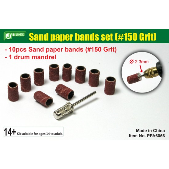 Sand Paper Bands Set (#150 Grit, 10pcs) w/Drum Mandrel