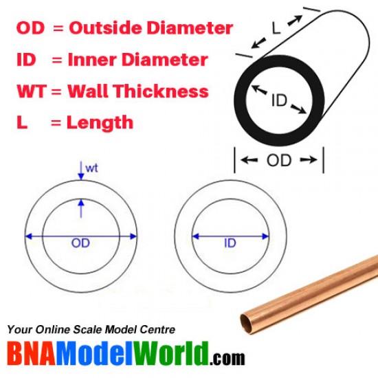 Round Copper Tube - OD: 3.18mm, L: 304.8mm, WT: 0.3556mm