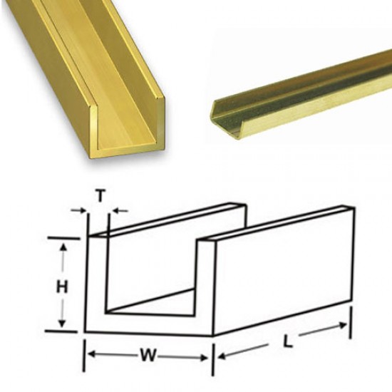 Brass C Channel - W: 3.18mm, H: 3.18mm, T: 0.44mm, L: 300mm